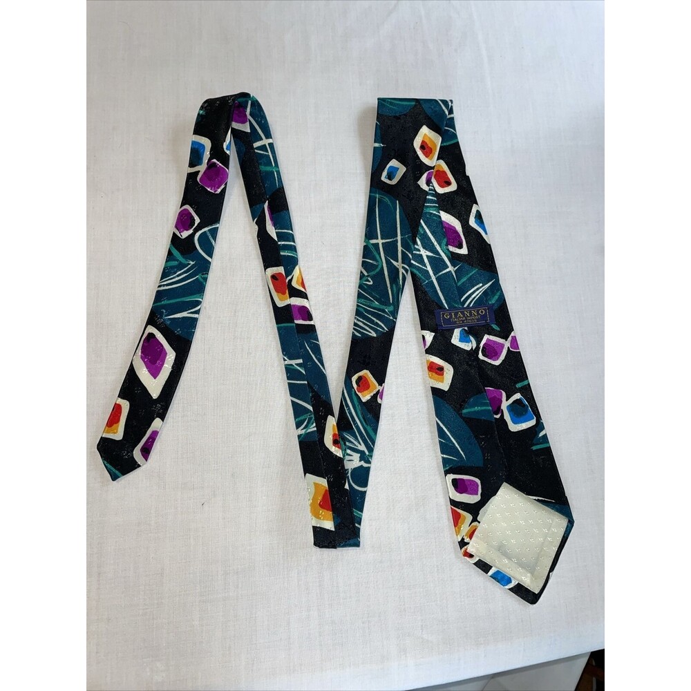 Gianno Dress Tie Mens Size 55" Black Geometric 100% Polyester Designer - Picture 7 of 12